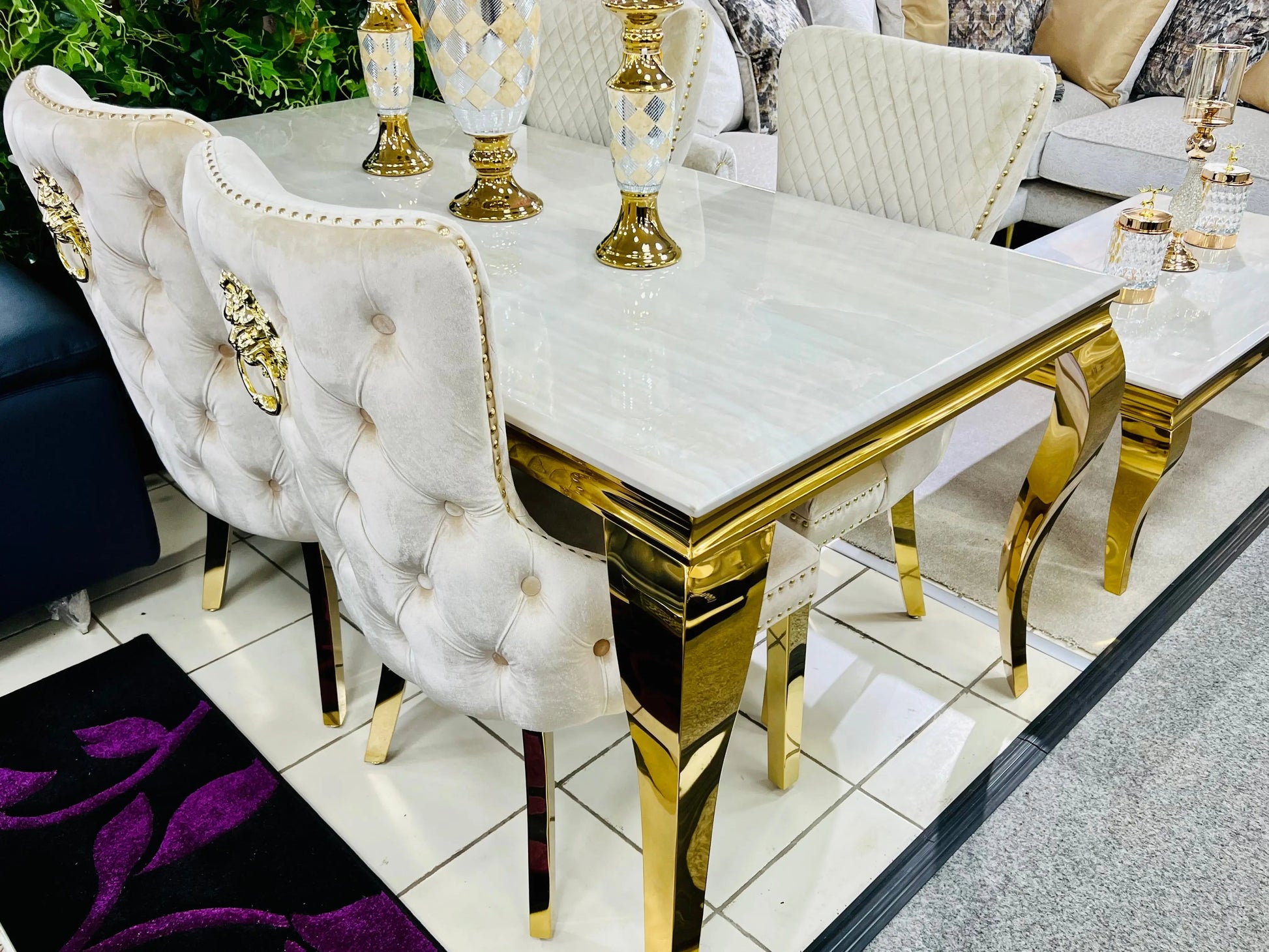 Sofia Marble Dining Table – Black or Cream, Gold Frame