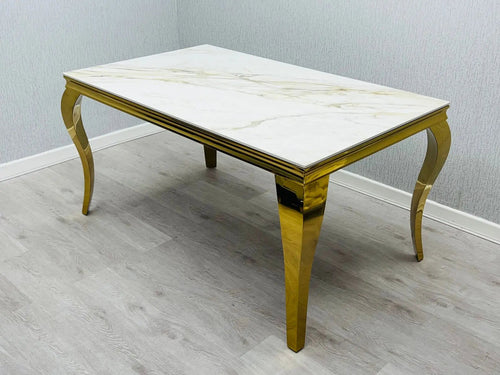 Sofia Marble Dining Table – Black or Cream, Gold Frame