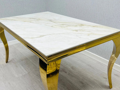 Sofia Marble Dining Table – Black or Cream, Gold Frame