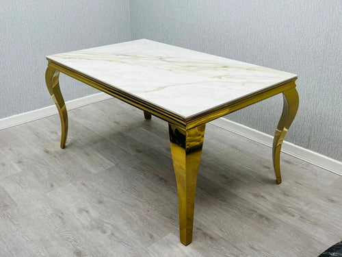 Sofia Marble Dining Table – Black or Cream, Gold Frame