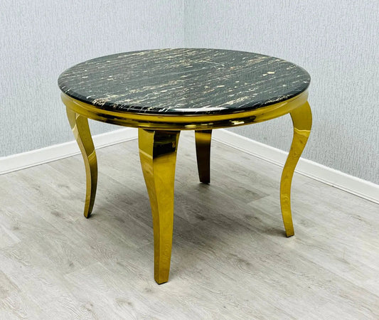 Sofia Round Marble Dining Table – Black & Gold, 110cm