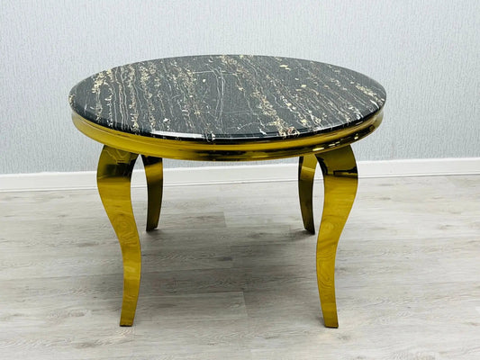 Sofia Round Marble Dining Table – Black & Gold, 110cm
