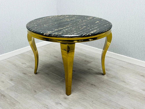 Sofia Round Marble Dining Table – Black & Gold, 110cm