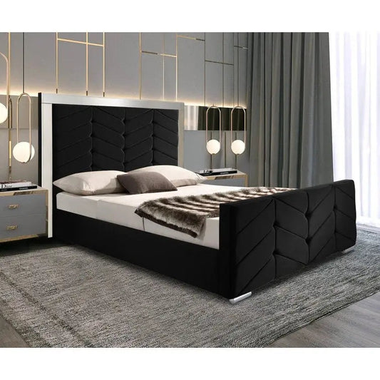 Luciana Mirrored Bed Frame – Plush Velvet, Bespoke Handmade Design
