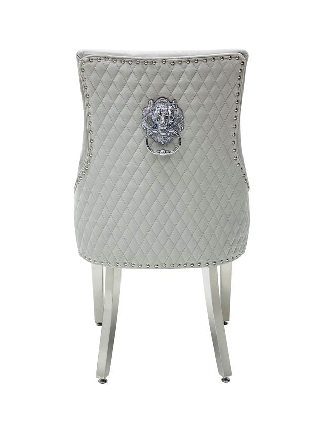 Set of 2 Majestic Lion Knocker Back Velvet Dining Chair - SILVER PLUSH VELVET
