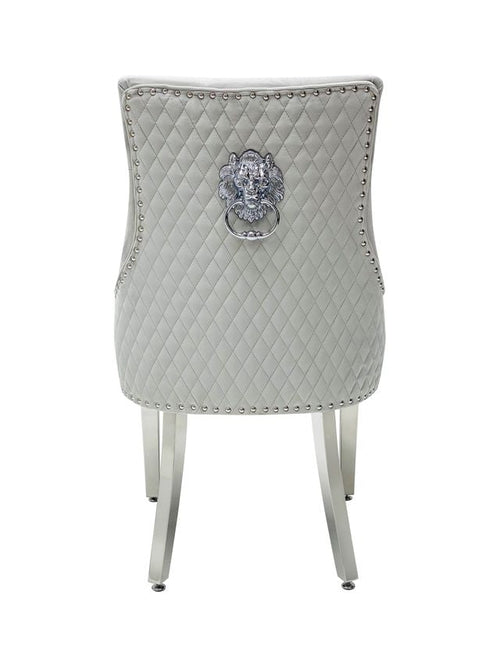 Set of 2 Majestic Lion Knocker Back Velvet Dining Chair - SILVER PLUSH VELVET