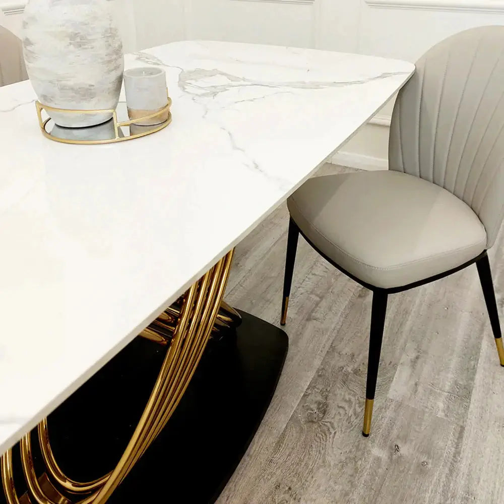 Orion Gold 1.8m Dining Table with Polar White Sintered Stone Top