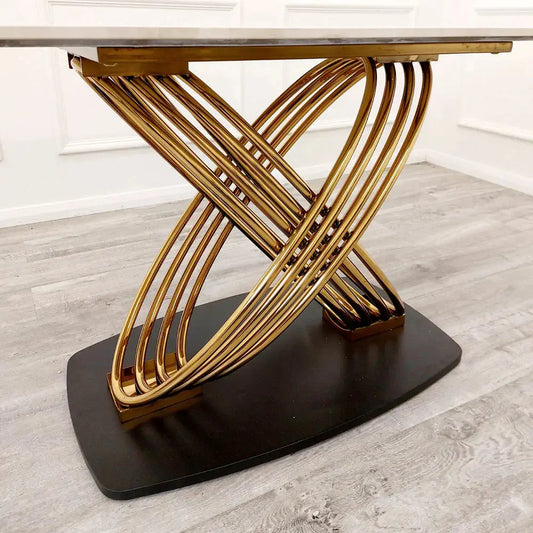 Orion Gold 1.8m Dining Table with Polar White Sintered Stone Top