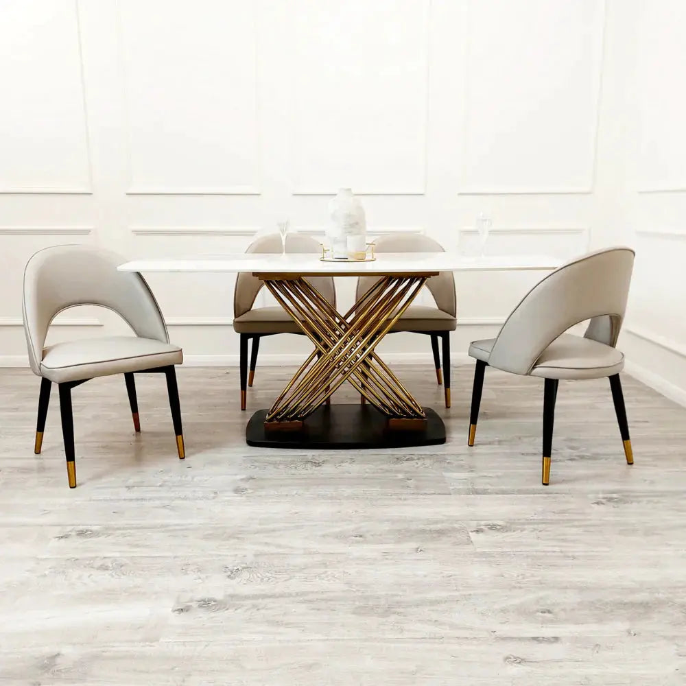 Orion Gold 1.8m Dining Table with Polar White Sintered Stone Top