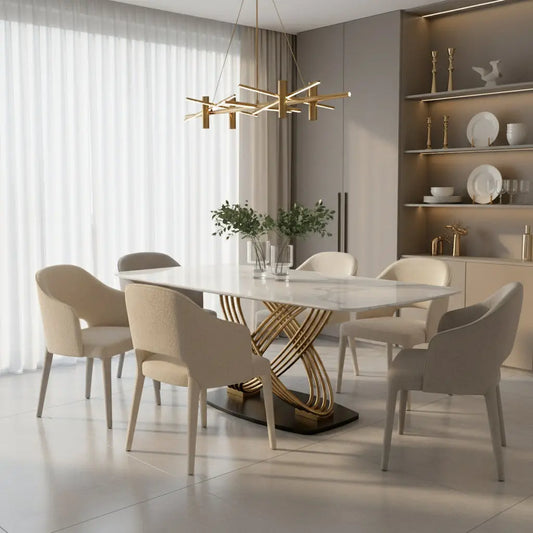Orion Gold 1.8m Dining Table with Polar White Sintered Stone Top