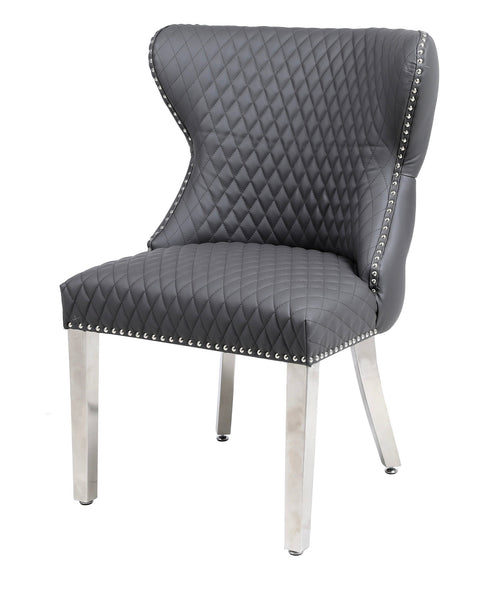 Set of 2 Valentino Grey PU Faux Leather Dining Chair – Modern Upholstered Chair for Contemporary Dining