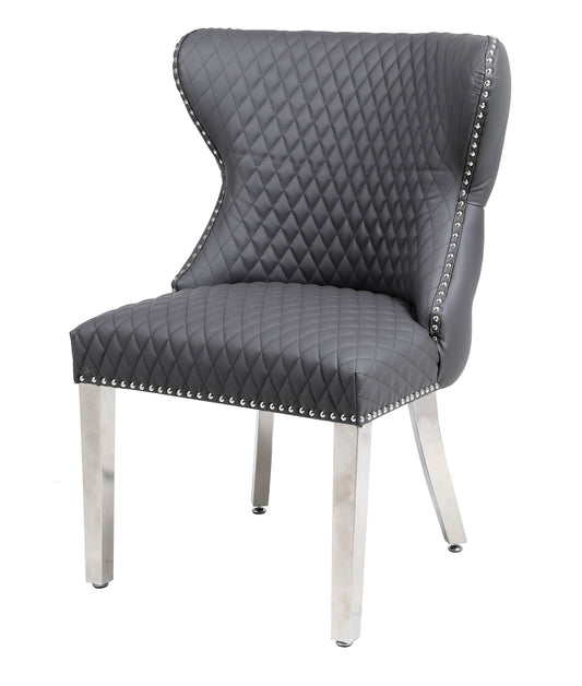 Set of 2 Valentino Grey PU Faux Leather Dining Chair – Modern Upholstered Chair for Contemporary Dining