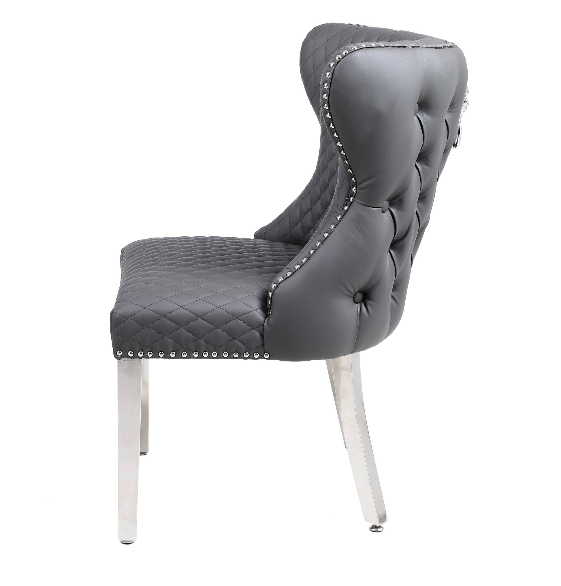 Set of 2 Valentino Grey PU Faux Leather Dining Chair – Modern Upholstered Chair for Contemporary Dining