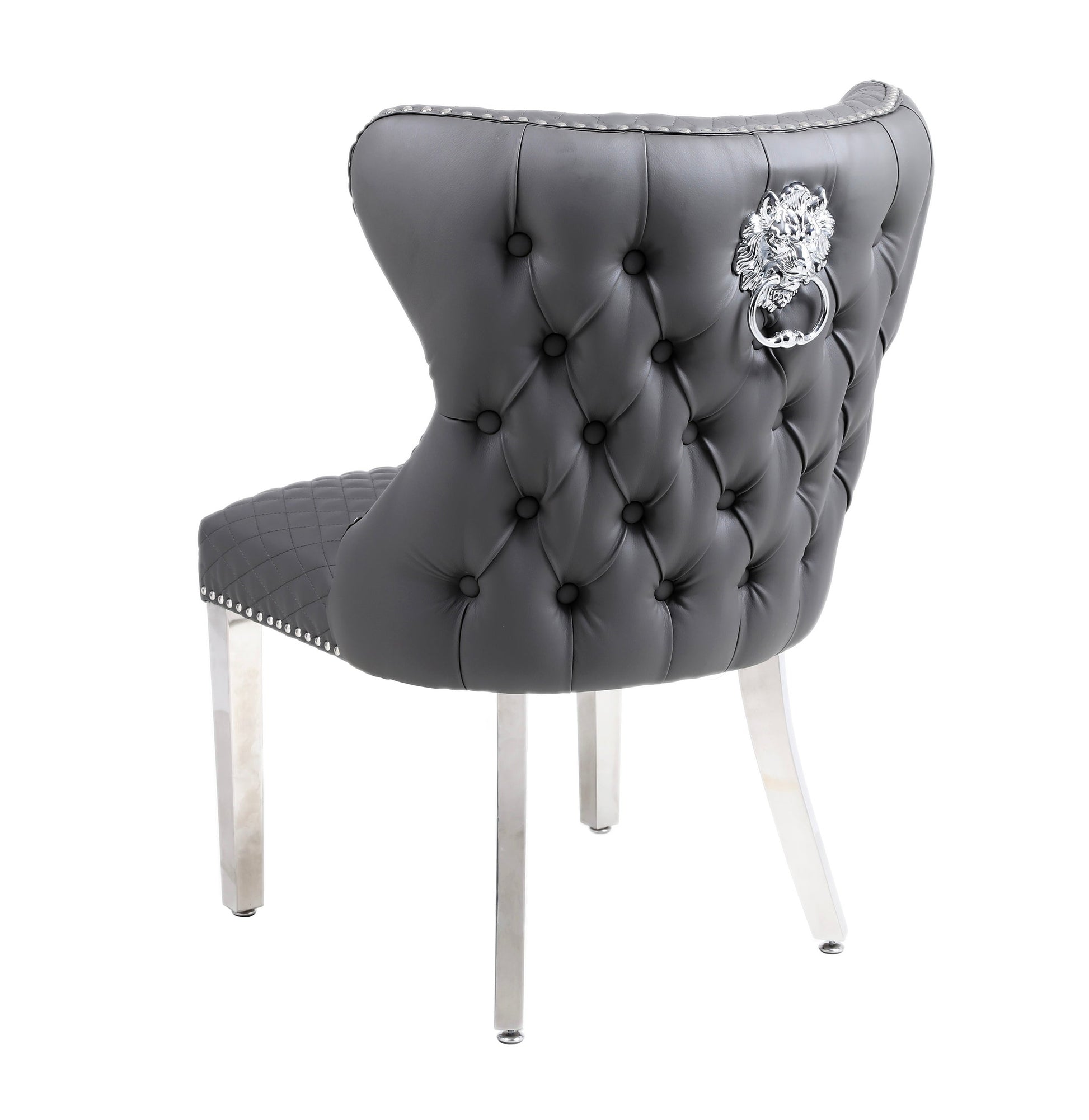 Set of 2 Valentino Grey PU Faux Leather Dining Chair – Modern Upholstered Chair for Contemporary Dining