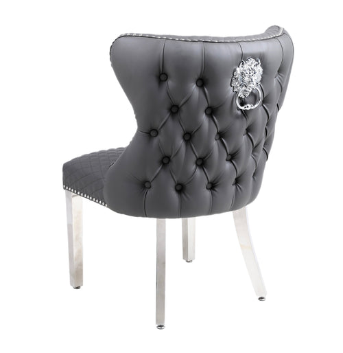 Set of 2 Valentino Grey PU Faux Leather Dining Chair – Modern Upholstered Chair for Contemporary Dining