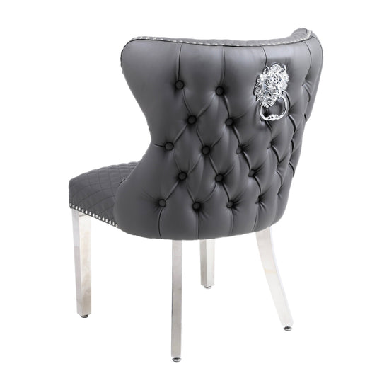 Set of 2 Valentino Grey PU Faux Leather Dining Chair – Modern Upholstered Chair for Contemporary Dining
