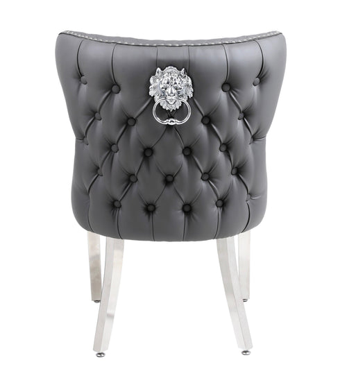 Set of 2 Valentino Grey PU Faux Leather Dining Chair – Modern Upholstered Chair for Contemporary Dining