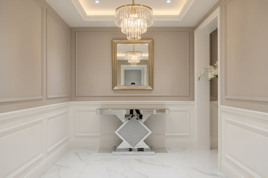 Roma Crushed Diamond Triangle Console Table with White LED