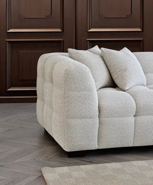 Aluxo Tribeca Right Hand Corner Group in Oatmeal Boucle Fabric