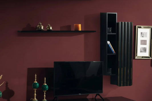 LOTUS WALL MOUNT CABINET + SHELF - BLACK AND GOLD