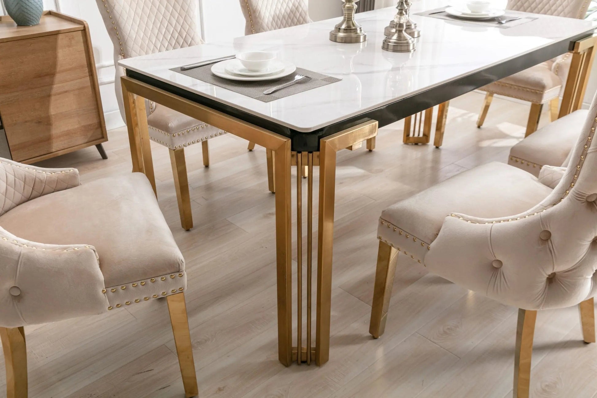 Sorrento Rectangle Ceramic Gold Dining Table – 150cm & 180cm
