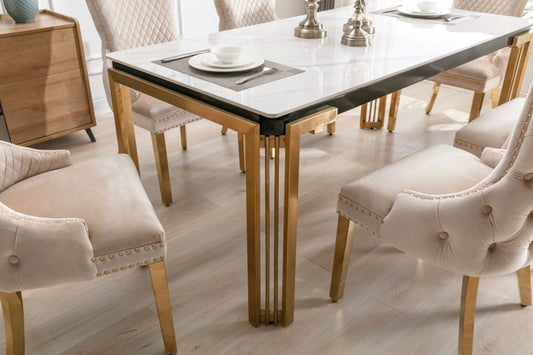 Sorrento Rectangle Ceramic Gold Dining Table – 150cm & 180cm