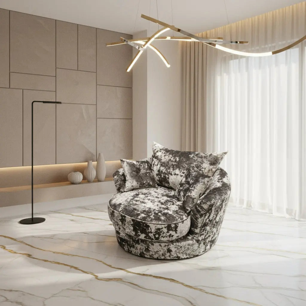 Swivel & Upholstered Cuddle Chair – Lustro Crushed Velvet