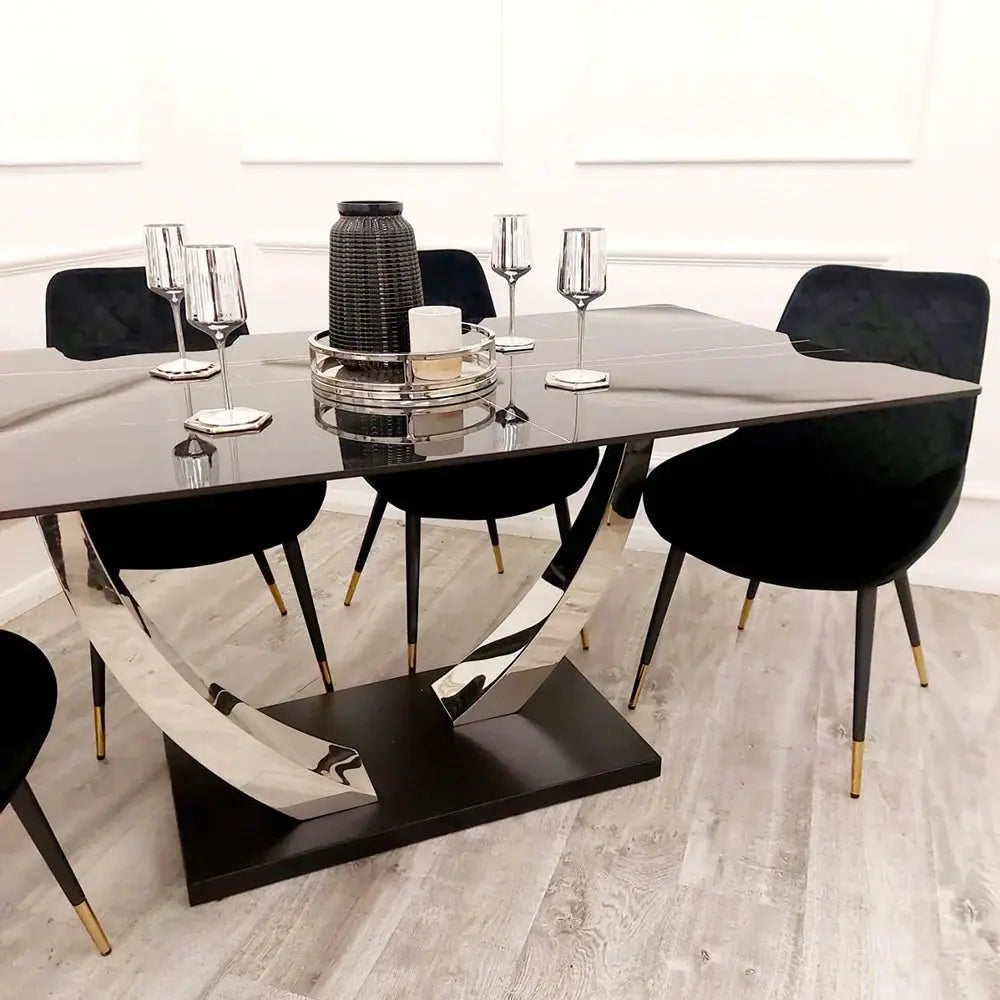 Venus 1.6m Chrome Dining Table with Black Sintered Stone Top