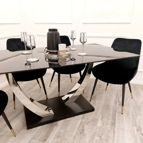 Venus 1.6m Chrome Dining Table with Black Sintered Stone Top