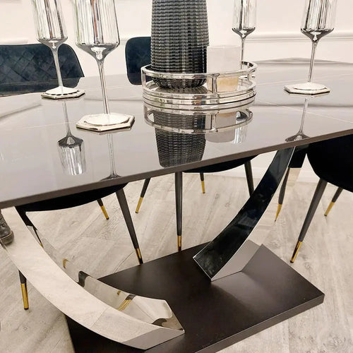 Venus 1.6m Chrome Dining Table with Black Sintered Stone Top