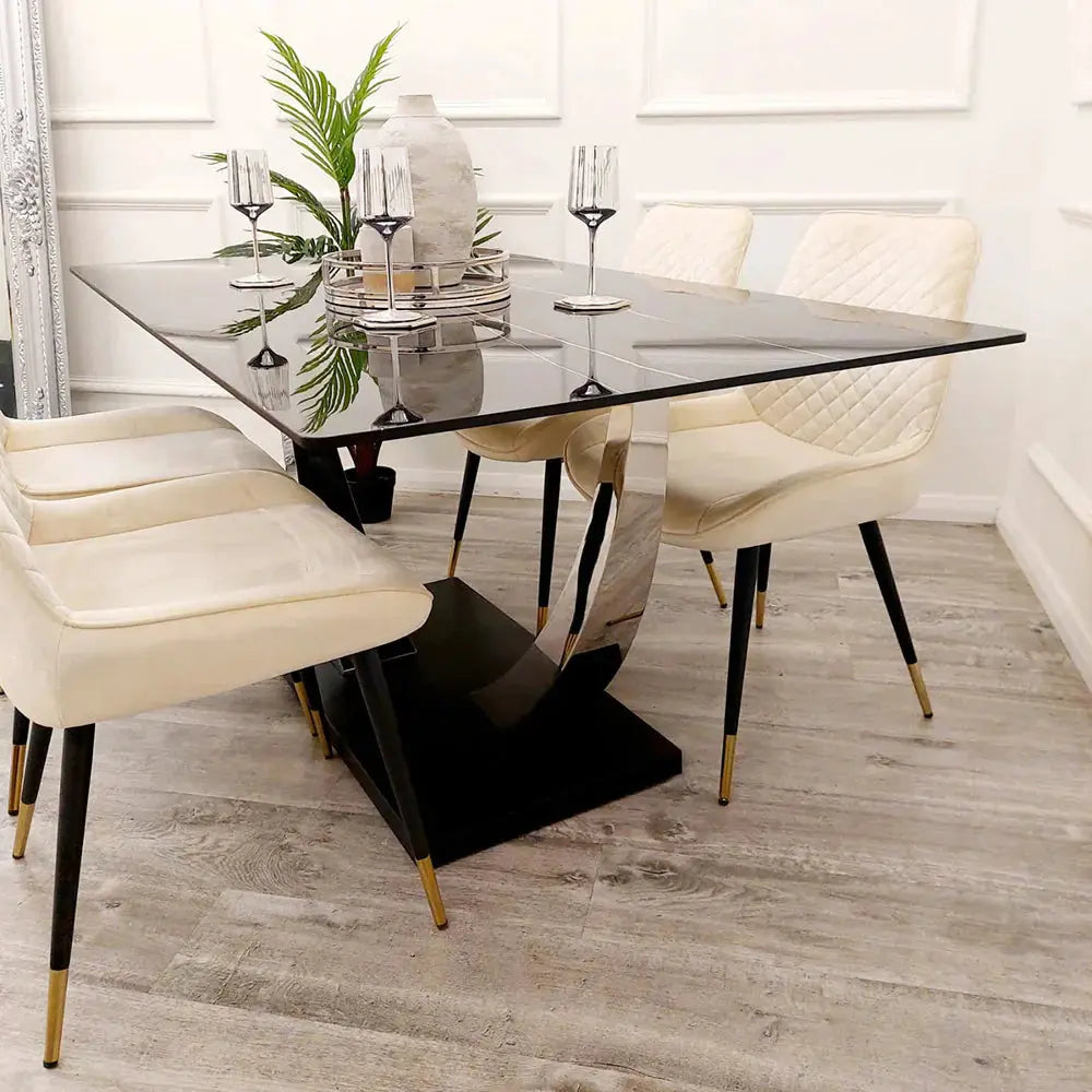 Venus 1.6m Chrome Dining Table with Black Sintered Stone Top