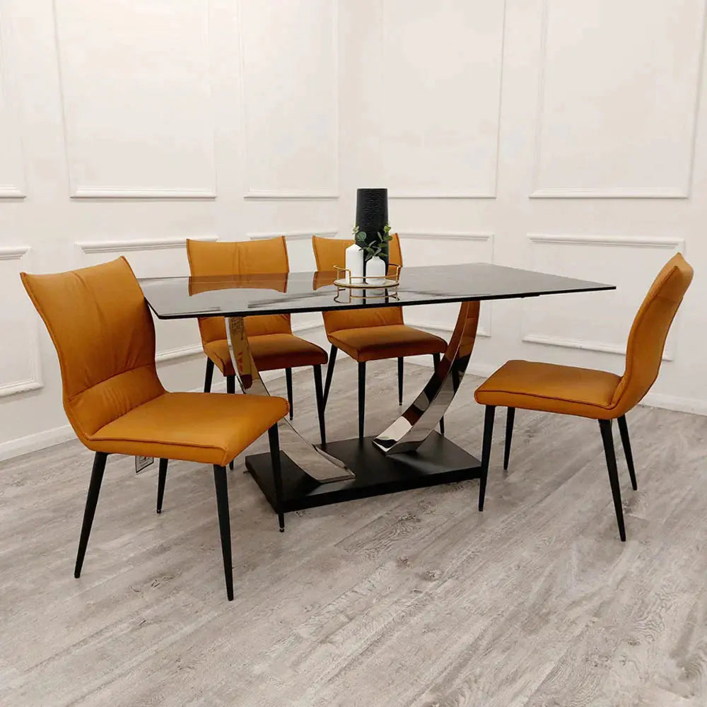 Venus 1.6m Chrome Dining Table with Black Sintered Stone Top