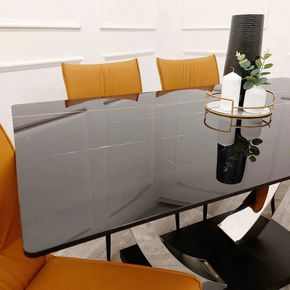 Venus 1.6m Chrome Dining Table with Black Sintered Stone Top