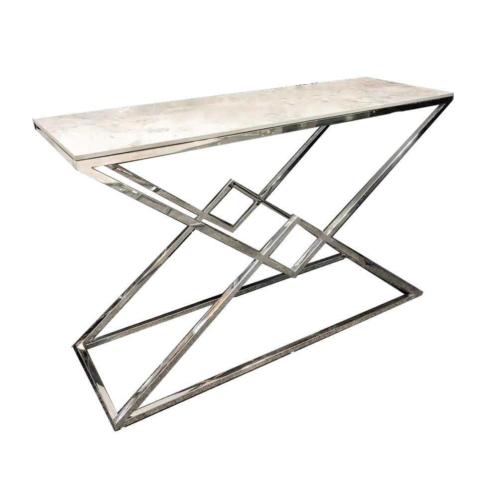Vesta Chrome Console Table with Stomach Ash Sintered Stone Top