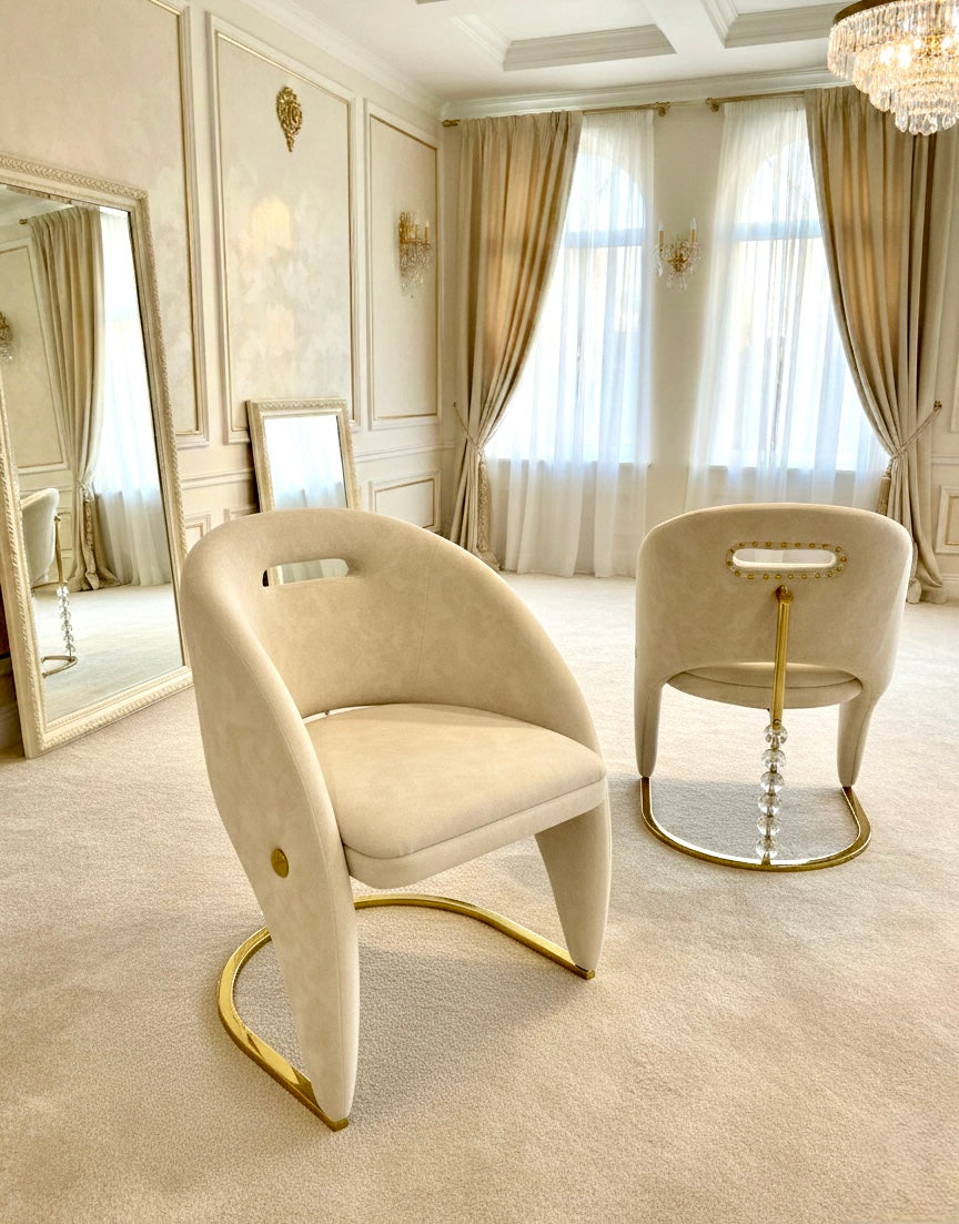 Vegas Cream & Gold Dining Chair | Luxury Curved Upholstered Dining Chair