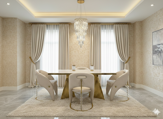 Vegas Cream & Gold Dining Chair | Luxury Curved Upholstered Dining Chair