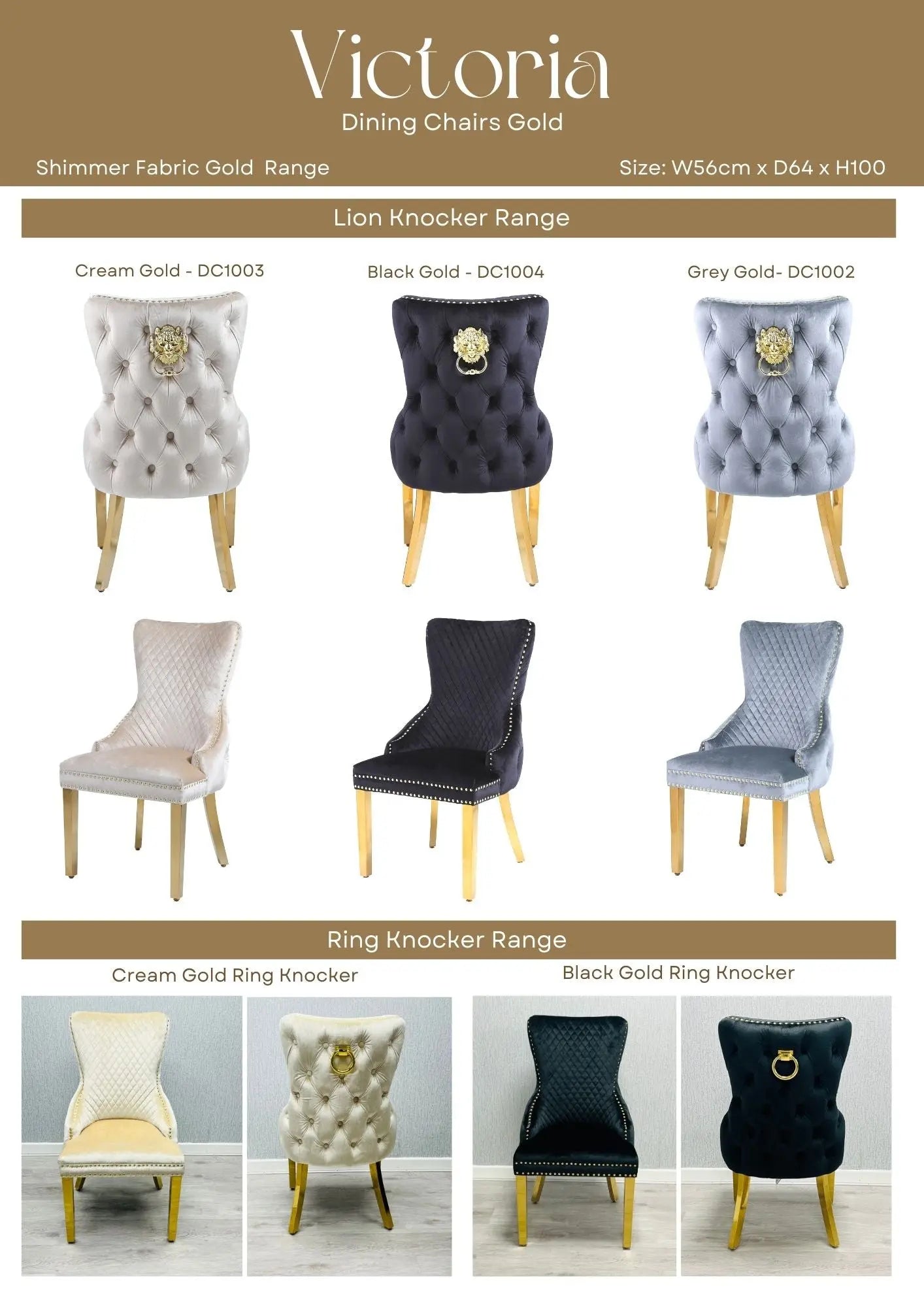 Victoria Gold Detailing Lion Knocker back Dining Chair - Set Of 2