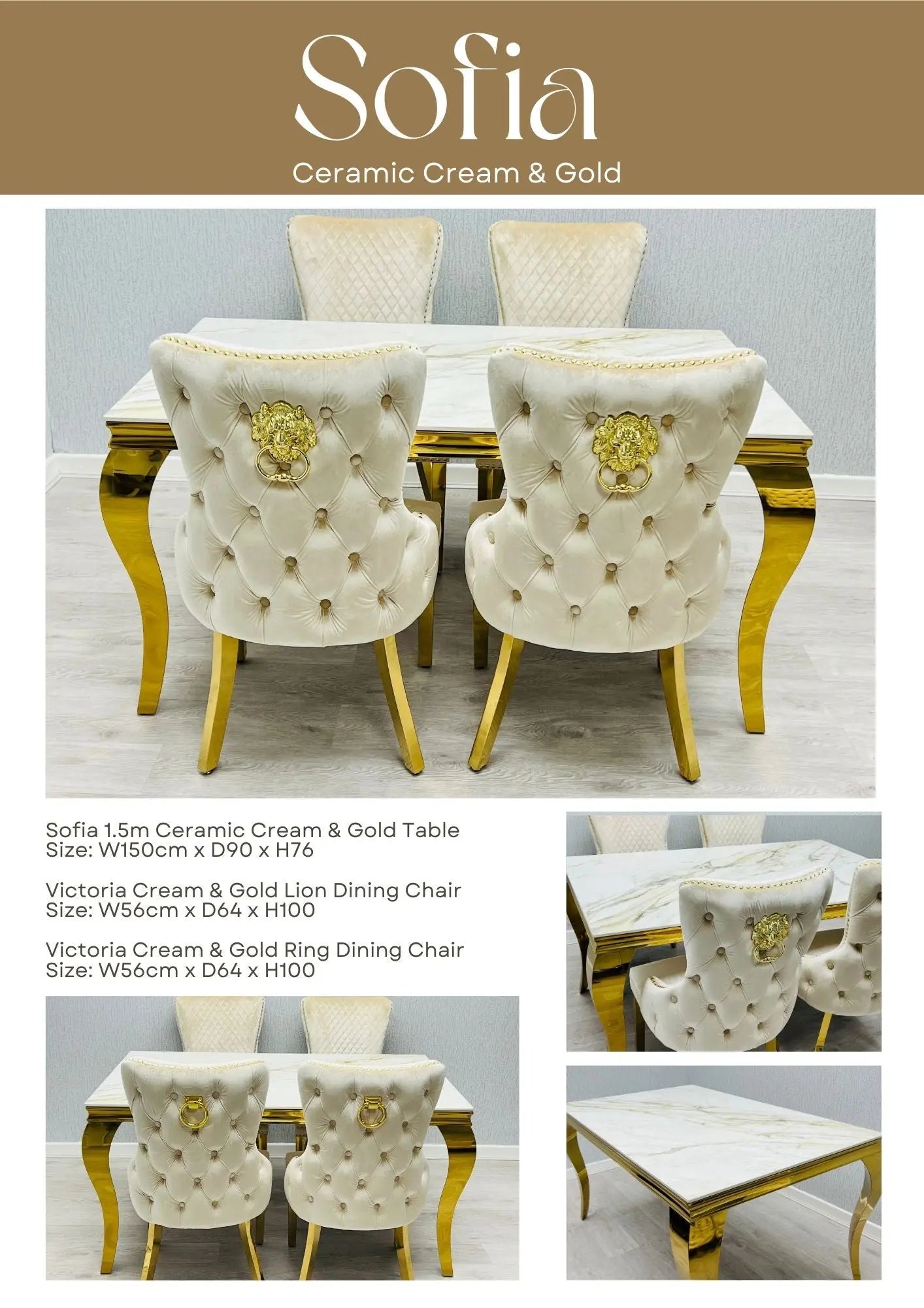 Victoria Gold Detailing Lion Knocker back Dining Chair - Set Of 2