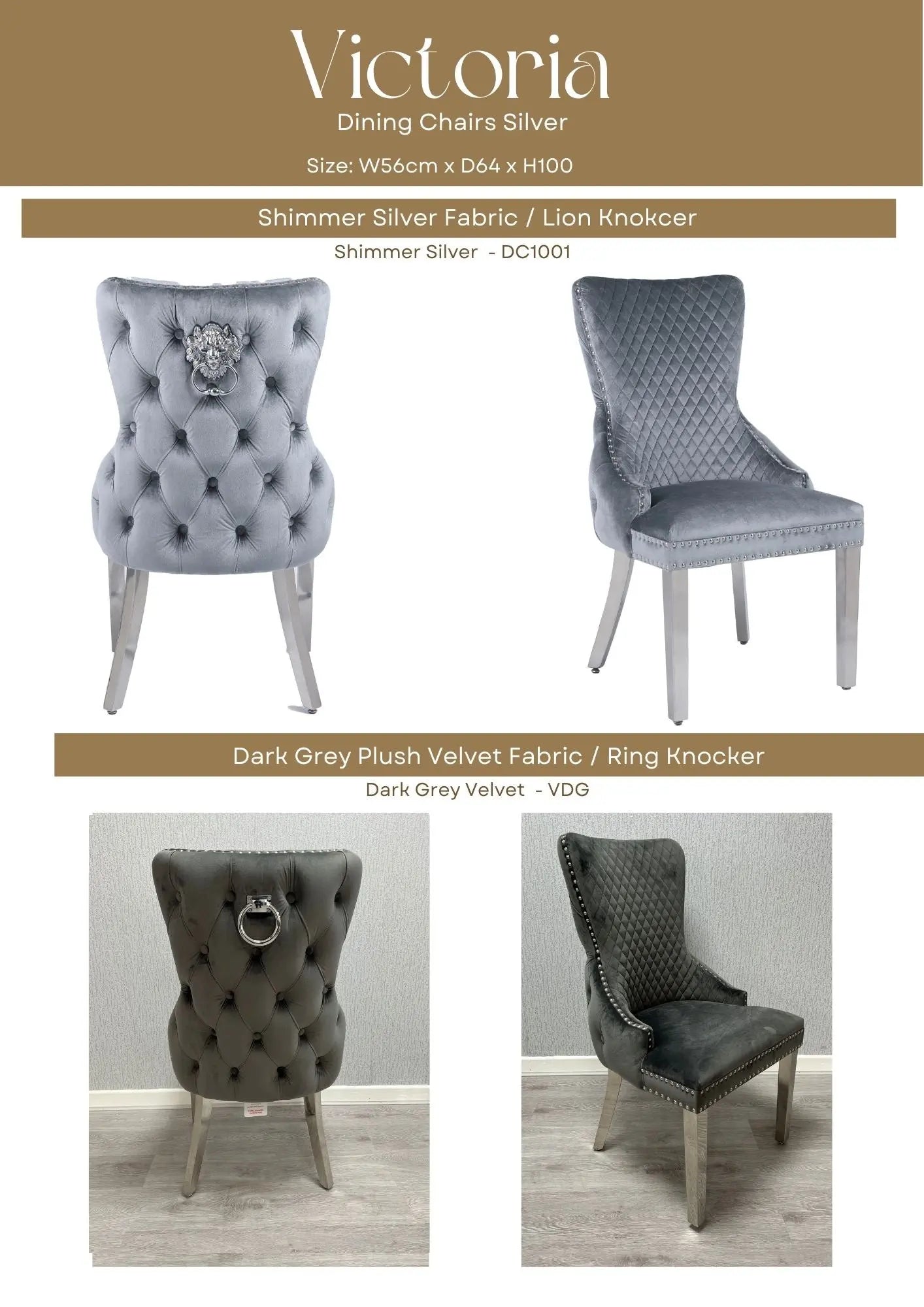 Victoria Gold Detailing Lion Knocker back Dining Chair - Set Of 2