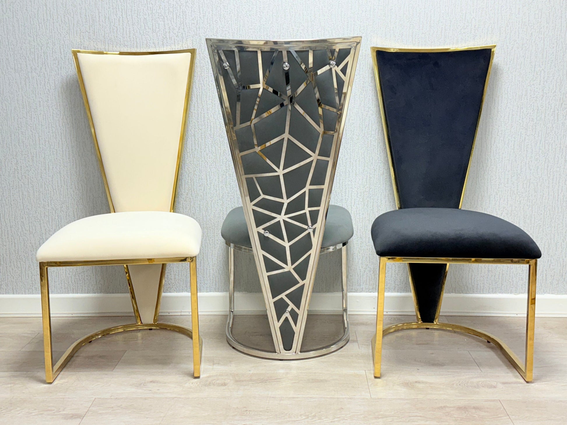 Vienna Luxury Dining Chairs – Gold Frame Upholstered Chairs in 3 Colours | Modern Glam Dining Seating