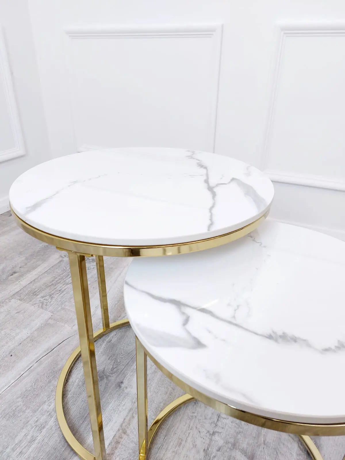 Cato Nest Of Coffee Table White Sintrid Stone & Gold Frame