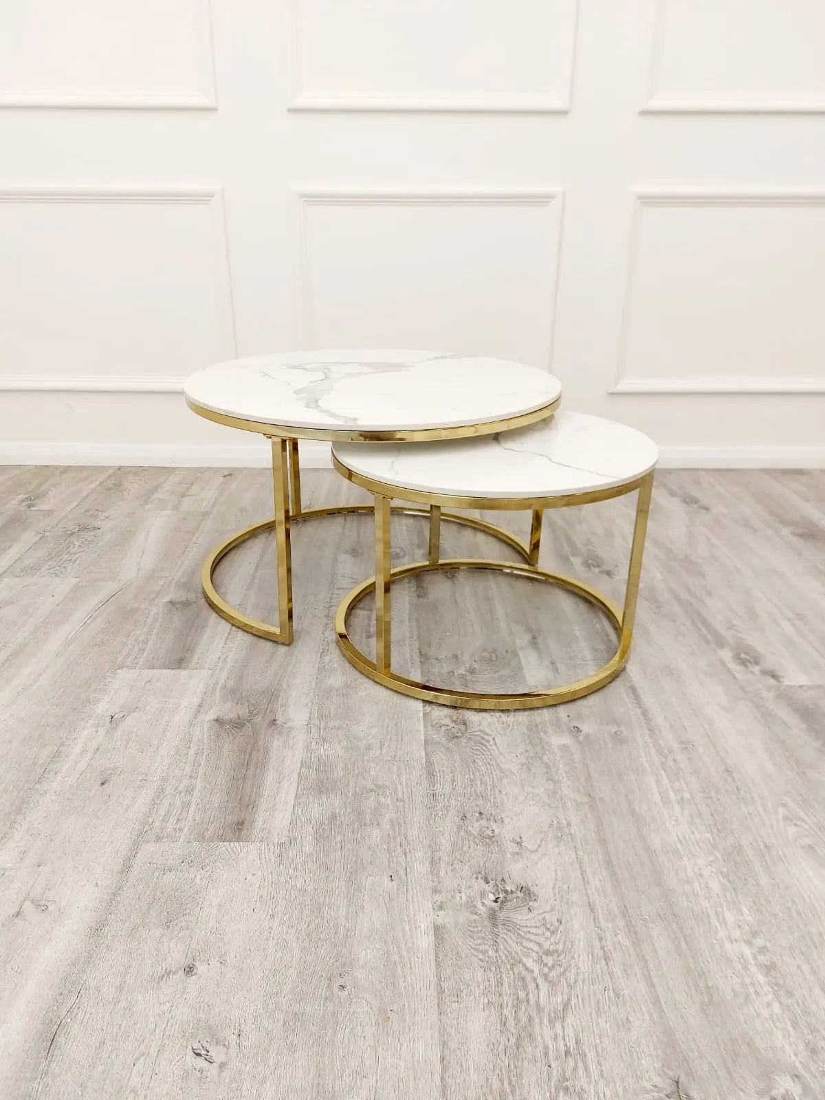 Cato Nest Of Coffee Table White Sintrid Stone & Gold Frame