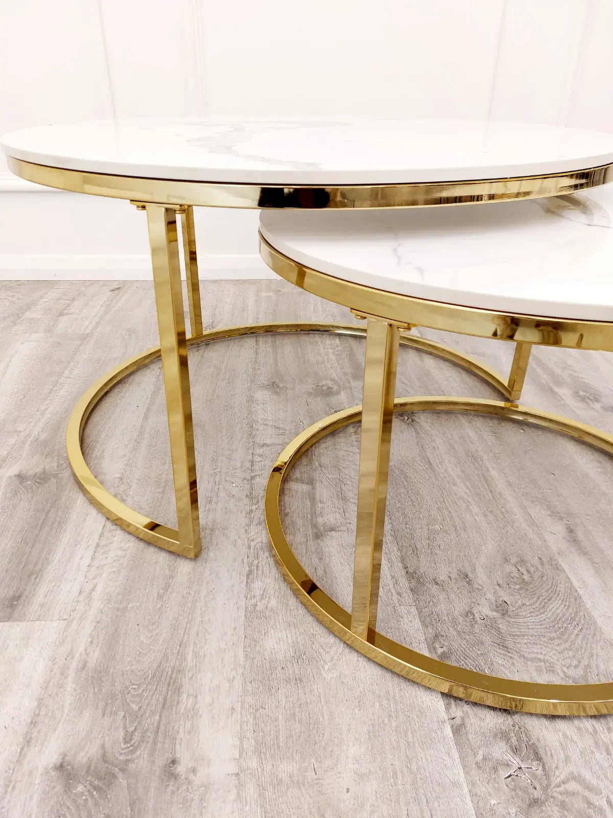 Cato Nest Of Coffee Table White Sintrid Stone & Gold Frame