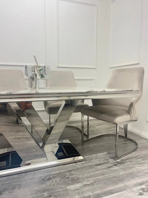 Venice 1.8m Dining Table + Chelmsford Dining Chairs – Luxury Marble Dining Set