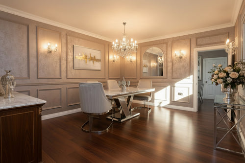 Venice 1.8m Dining Table + Chelmsford Dining Chairs – Luxury Marble Dining Set
