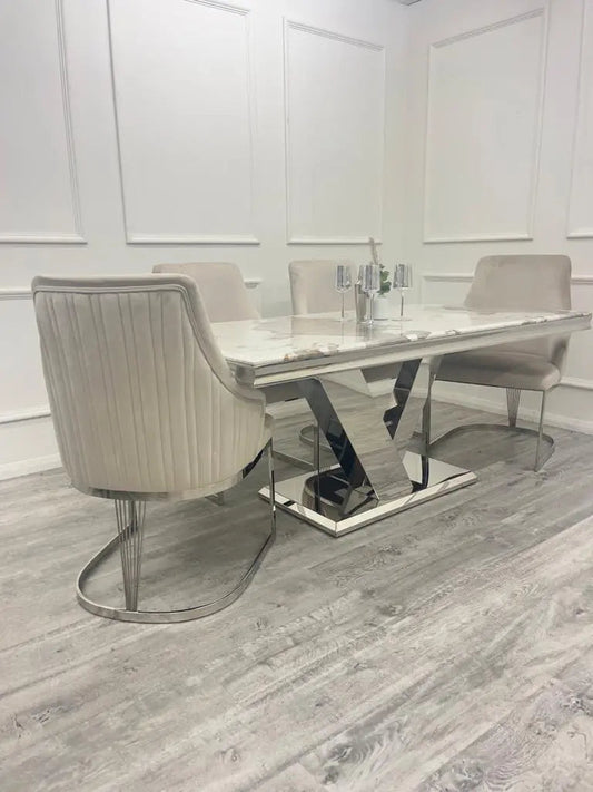 Venice 1.8m Dining Table + Chelmsford Dining Chairs – Luxury Marble Dining Set