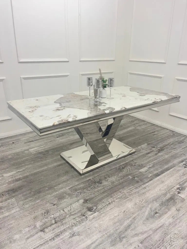 Venice 1.8m Dining Table + Chelmsford Dining Chairs – Luxury Marble Dining Set