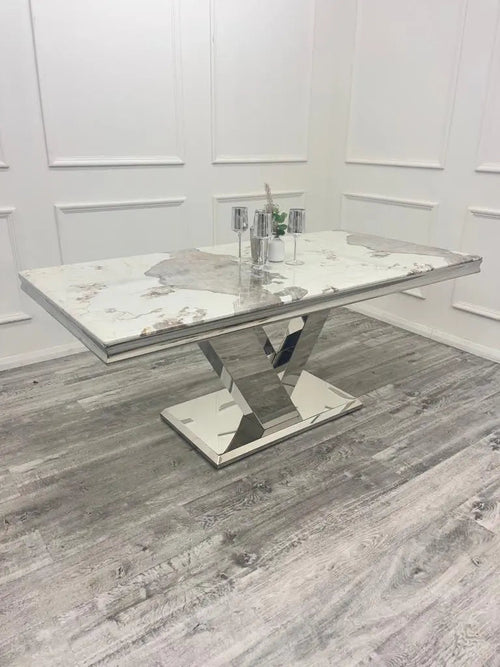 Venice 1.8m Dining Table + Chelmsford Dining Chairs – Luxury Marble Dining Set