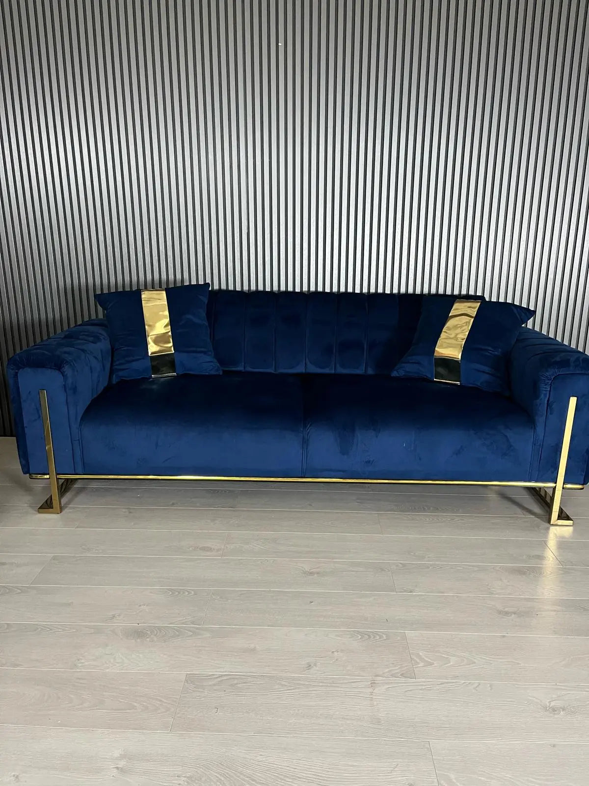 Genova 3+2 Seater Sofa Range – Navy Velvet with Gold Legs | Modern Luxury Sofa