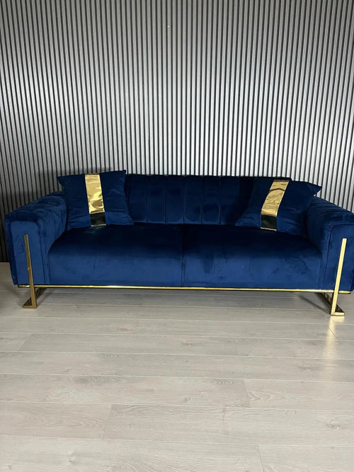 Genova 3+2 Seater Sofa Range – Navy Velvet with Gold Legs | Modern Luxury Sofa